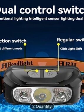 Bright LED Headlamp – Black Dual Control Headlight adjustable headband